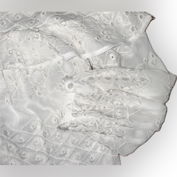 Astr the Label White Gauzy Eyelet Off Shoulder Flowy Cottagecore Peasant Top M - Picture 9 of 15